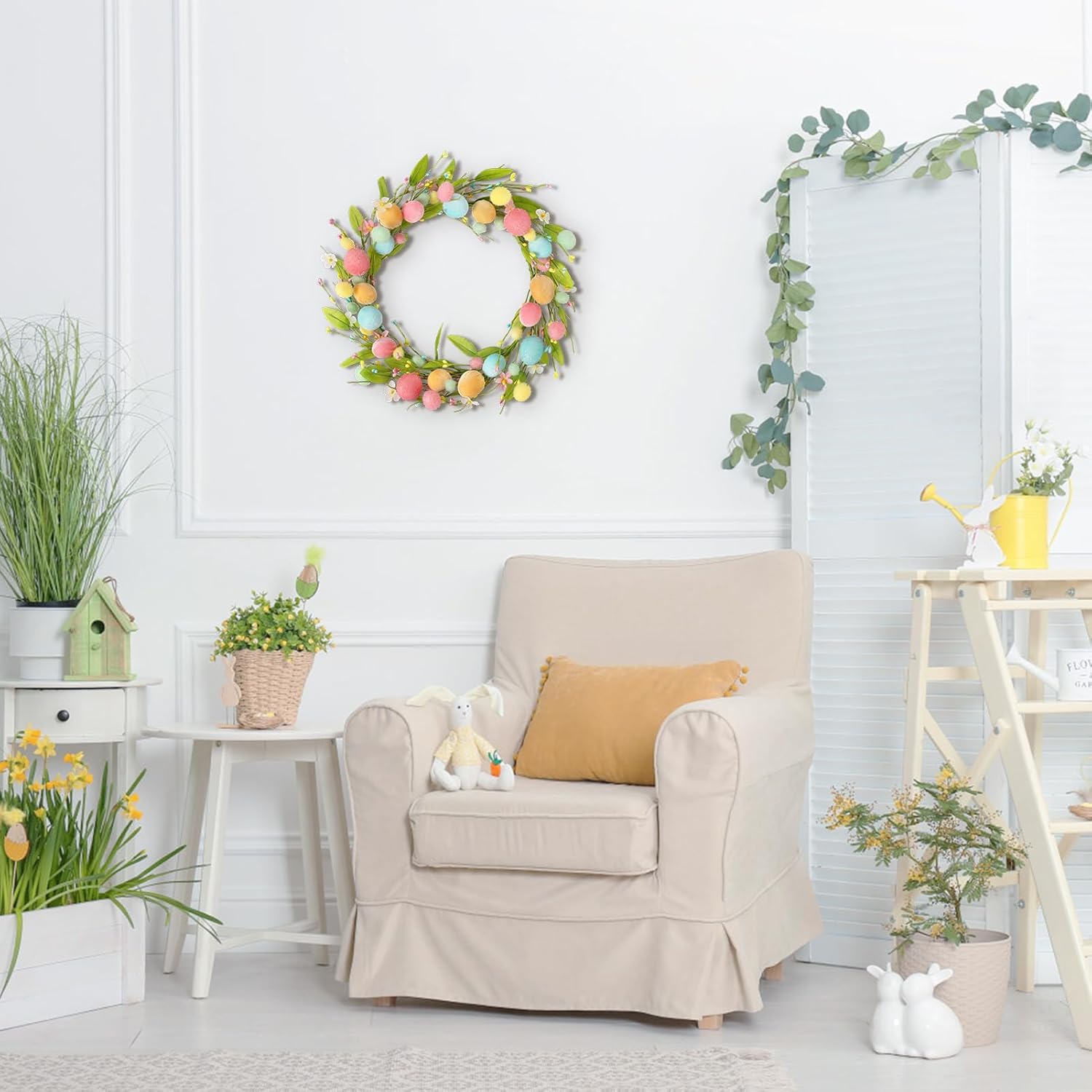 RoseCraft 15.7 Easter Egg Wreath Colorful Artificial Spring Door Decoration RoseCraft 15.7 Easter Egg Wreath Colorful Artificial Spring Door Decoration