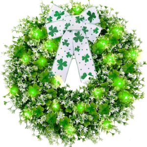 sggvecsy 17.7” st. patrick’s day shamrock wreath with 30 green lights