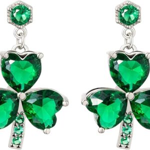 shamrock stud earrings – green rhinestone heart leaf st. patrick’s day jewelry