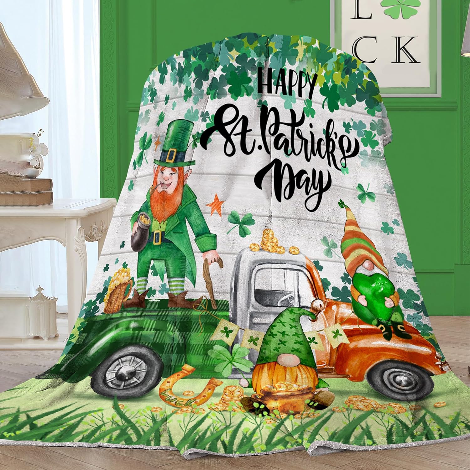 st. patrick’s day buffalo plaid throw blanket – gnomes & shamrock 50” x 60” st. patrick’s day buffalo plaid throw blanket – gnomes & shamrock 50” x 60”