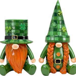 st. patrick’s day decor – 2 piece irish gnome figurines with green grid hats