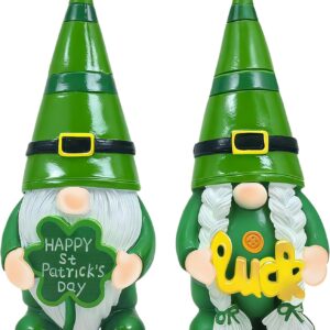 st. patrick’s day decor – 2 piece irish gnomes figurines (4” resin leprechauns)