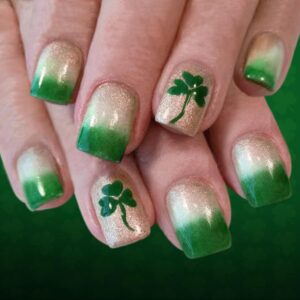 st. patrick's day glitter clover press on nails