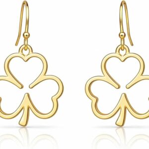 st. patrick’s day gold shamrock dangle earrings – lucky irish hoop jewelry