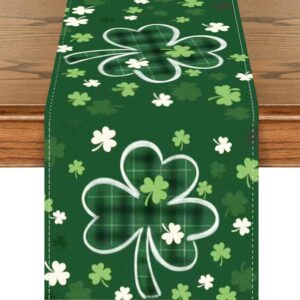 st. patrick’s day green shamrock table runner – 13” x 72” clover party decor