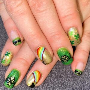 st. patrick's day rainbow shamrock press on nails