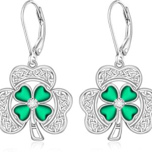st. patrick’s day shamrock earrings – sterling silver lucky four leaf clover jewelry