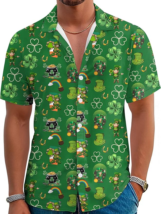 St. Patrick s Day Shirt for Men Short Sleeve Irish Shamrock Button-Down St. Patrick s Day Shirt for Men Short Sleeve Irish Shamrock Button-Down