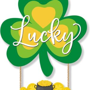 st. patrick’s day welcome shamrock door wreath – 12” wooden hanging sign