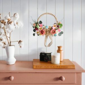 tempus 16” artificial easter wreath – wooden beads spring door decoration