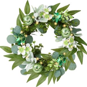 valery madelyn 18” st. patrick’s day lighted eucalyptus wreath