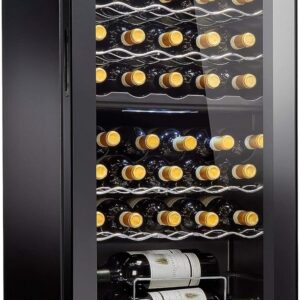 wine enthusiast 32 bottle dual zone max compressor wine cooler freestanding dual zone wine fridge