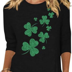 Woffccrd Women's 3/4 Sleeve St. Patrick s Day T-Shirt Crew Neck Spring Graphic Tee