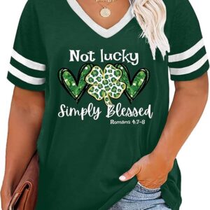 women’s plus size st. patrick’s day shirt – lucky shamrock v neck tee
