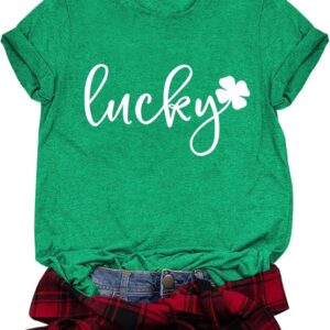 Women's St. Patrick s Day Shirt Green Shamrock Luck Graphic Tee