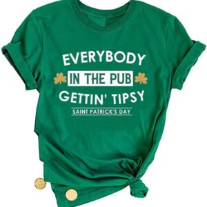 women’s st. patrick’s day t shirt – “let’s get lucked up” funny clover graphic tee