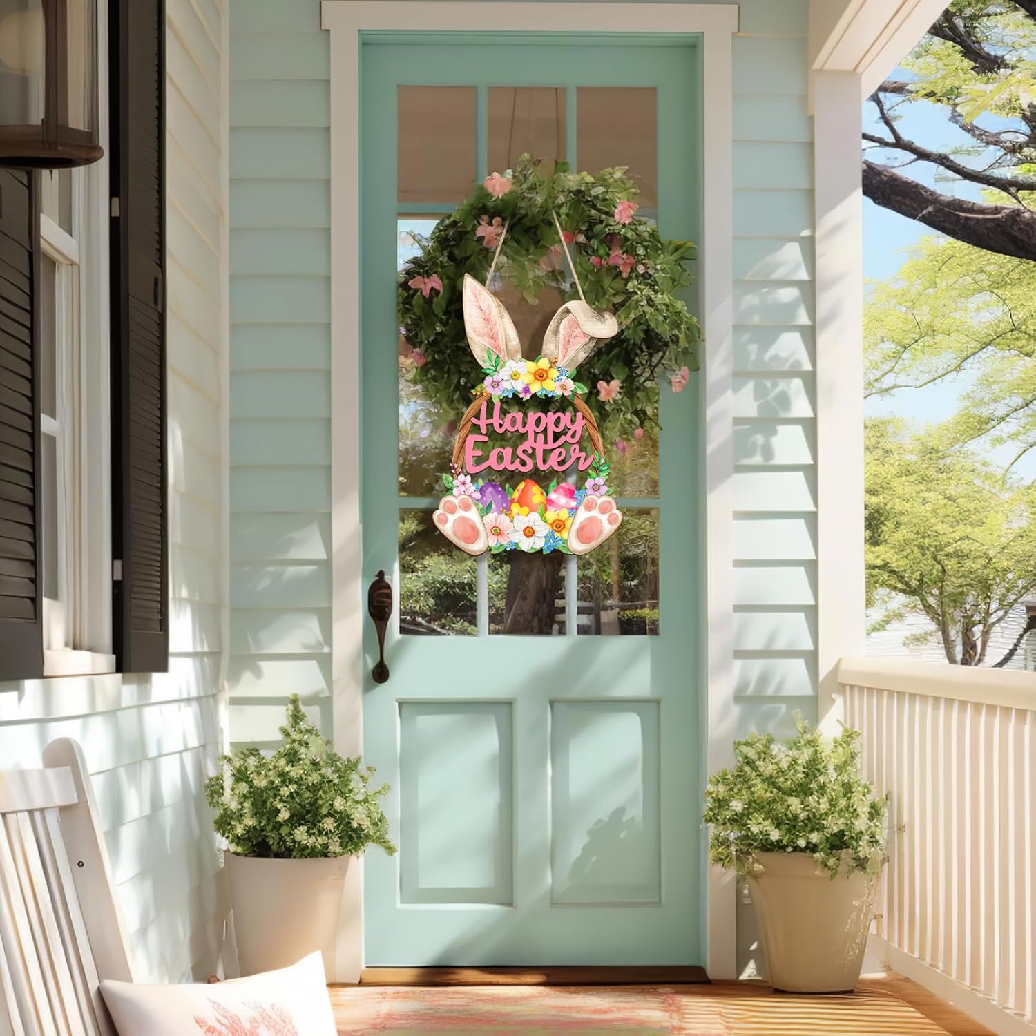 Wooden Easter Bunny Door Wreath Hollow Rabbit Welcome Sign Wooden Easter Bunny Door Wreath Hollow Rabbit Welcome Sign