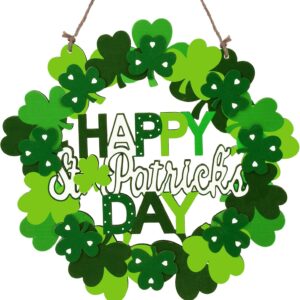 wooden st. patrick’s day shamrock door wreath – lucky welcome hanging sign