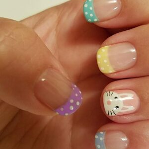 easter press on nails – pastel french tip short square bunny design (24 pcs)