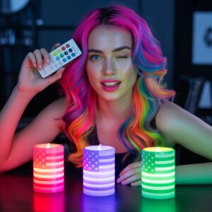 american flag flameless led candles set battery operated color changing stars & stripes pillar candles with remote & timer for fourth of july & holiday table decor