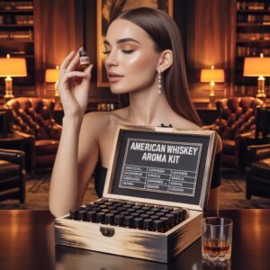 bourbon real talk american whiskey aroma kit 36 vial professional nosing set in handcrafted wooden box for whiskey tasting, education & gifting