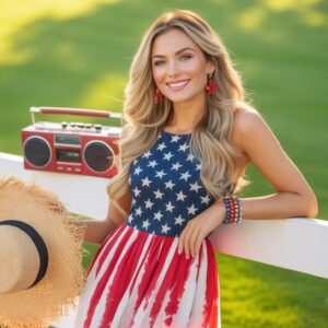 American Flag Sleeveless Long Sundress with Pockets