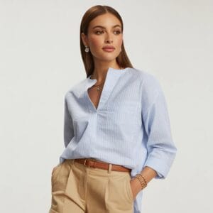 Vineyard Vines womens Harbor Seersucker Savannah popover in lightweight striped cotton for coastal and resort wear
