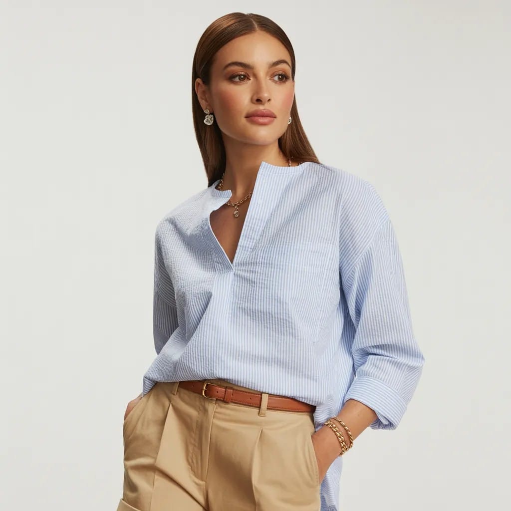 Vineyard Vines womens Harbor Seersucker Savannah popover in lightweight striped cotton for coastal and resort wear Vineyard Vines womens Harbor Seersucker Savannah popover in lightweight striped cotton for coastal and resort wear