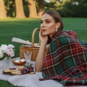 Biddy Murphy 100 percent Irish wool throw blanket in Royal Stewart tartan, handcrafted in Ireland with classic fringe trim