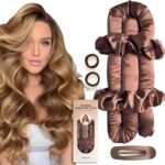 jumbo heatless hair curler set satin overnight curling headband (brown)