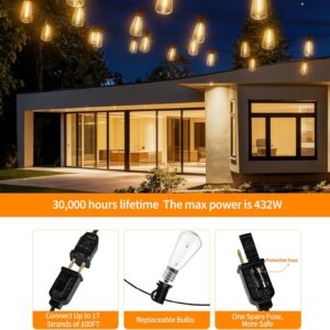 led outdoor string lights 200ft st38 vintage edison bulbs, waterproof patio lights, warm white (106 bulbs)