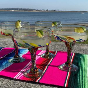 mexican hand blown margarita glasses — confetti carmen design, set of 4 (16 oz)