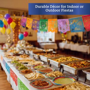 mexican party banners 5 pack — authentic plastic papel picado fiesta decorations (50 flags total)