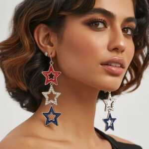 rhinestone crystal patriotic dangle earrings for 4th of july, independence day, memorial day & more