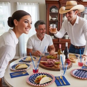 4th of July 250th anniversary party tableware set with 96 patriotic disposable plates napkins and forks serving 24 guests