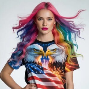 LURHONP American eagle flag graphic t-shirt with bold all-over print patriotic design for men and women