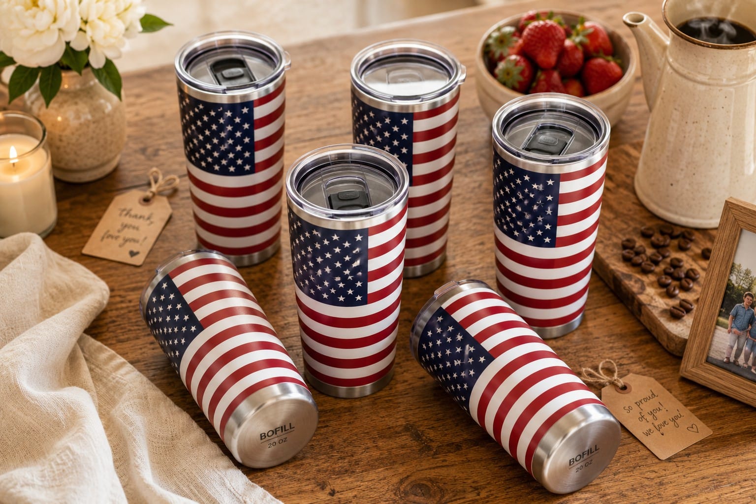 Trendy Wendy review BOFILL American flag tumbler 20oz stainless steel insulated patriotic mug gift for veterans 4th of July Memorial Day father's day keepsake test pass five star daily use functional patriotic gift everyday morning coffee America 250th Anniversary verdict