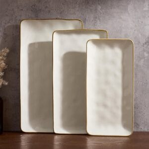 Famiware Ocean Series vanilla white rectangular stoneware serving platter set with three nesting sizes