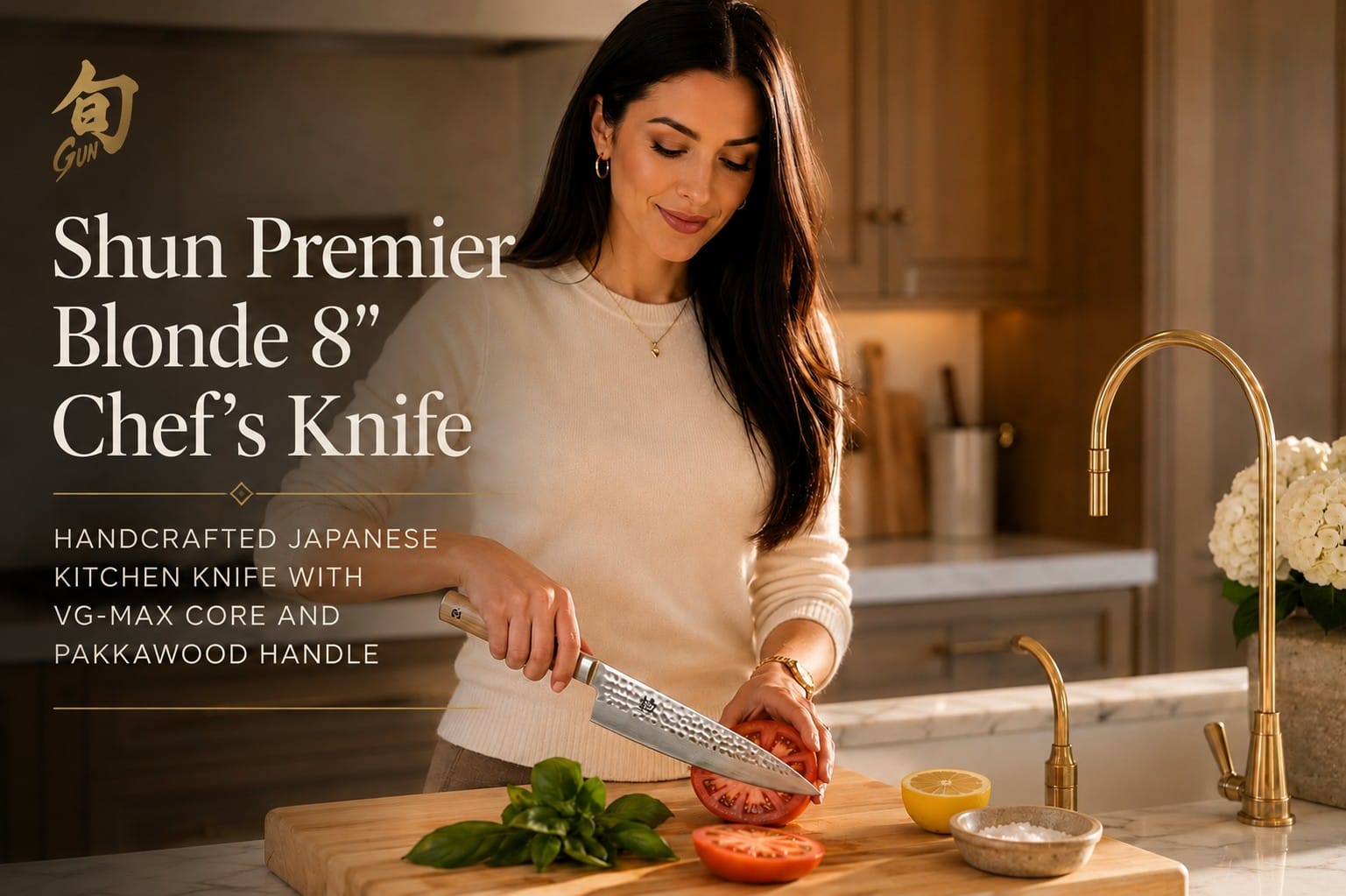 Shun Premier Blonde 8" Chef's Knife shun premier blonde 8" chef's knife, handcrafted japanese kitchen knife with vg max core and pakkawood handle