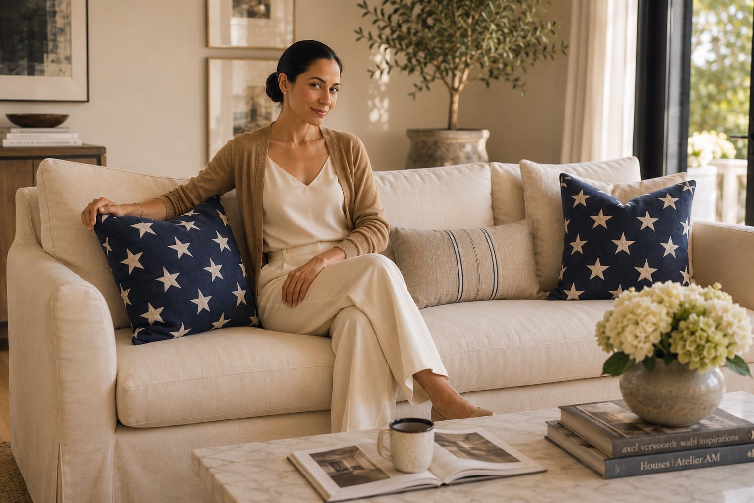Chic Nikki review navy blue stars throw pillow covers set of 2 18x18 inch patriotic linen cushion cases quiet luxury home decor verdict America's 250th Anniversary considered seasonal styling minimum elegant intervention