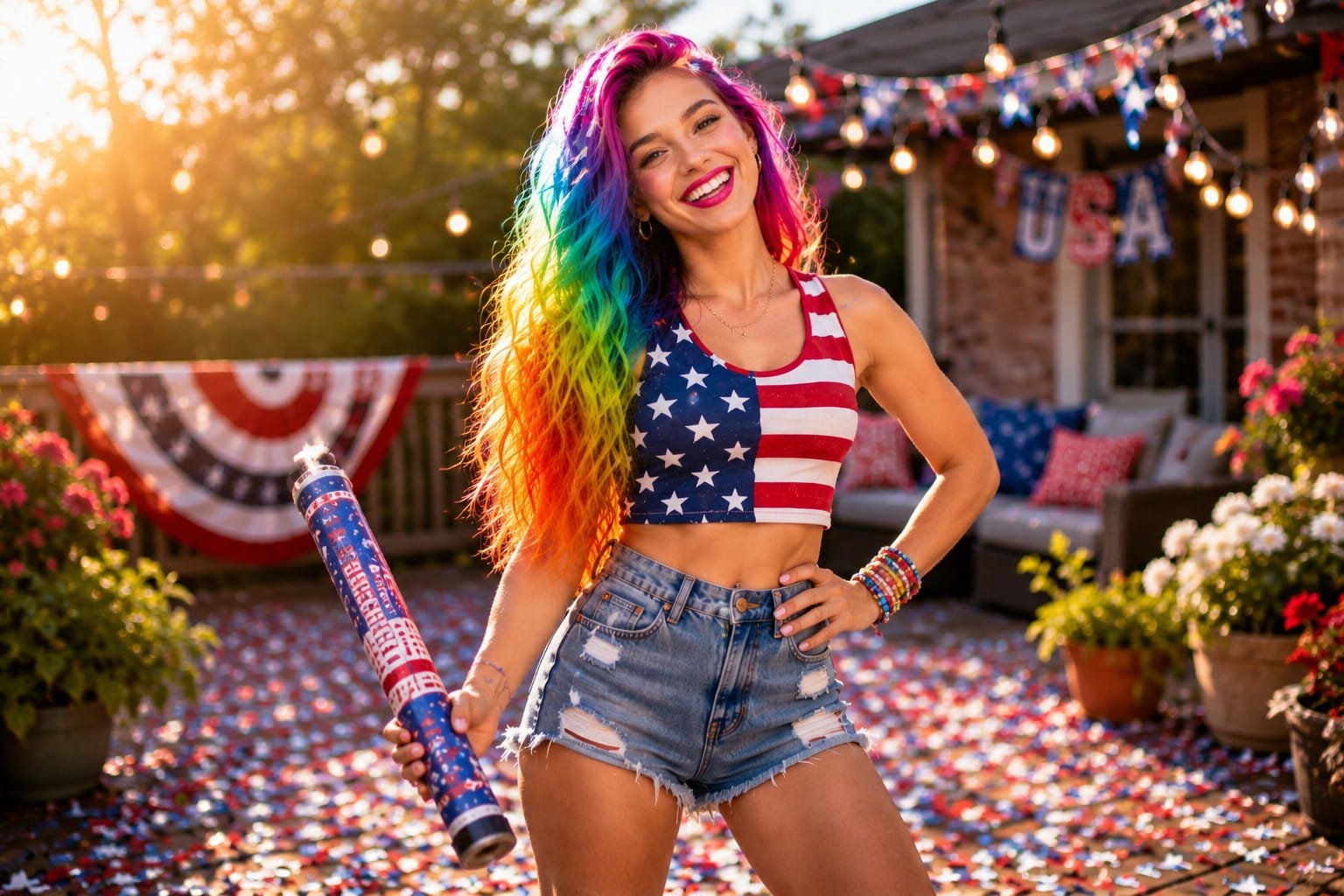 Vivid Vicky review patriotic confetti cannons red white blue biodegradable poppers six pack content creator props viral reel Fourth of July 250th Anniversary 2026 five star editorial summer verdict