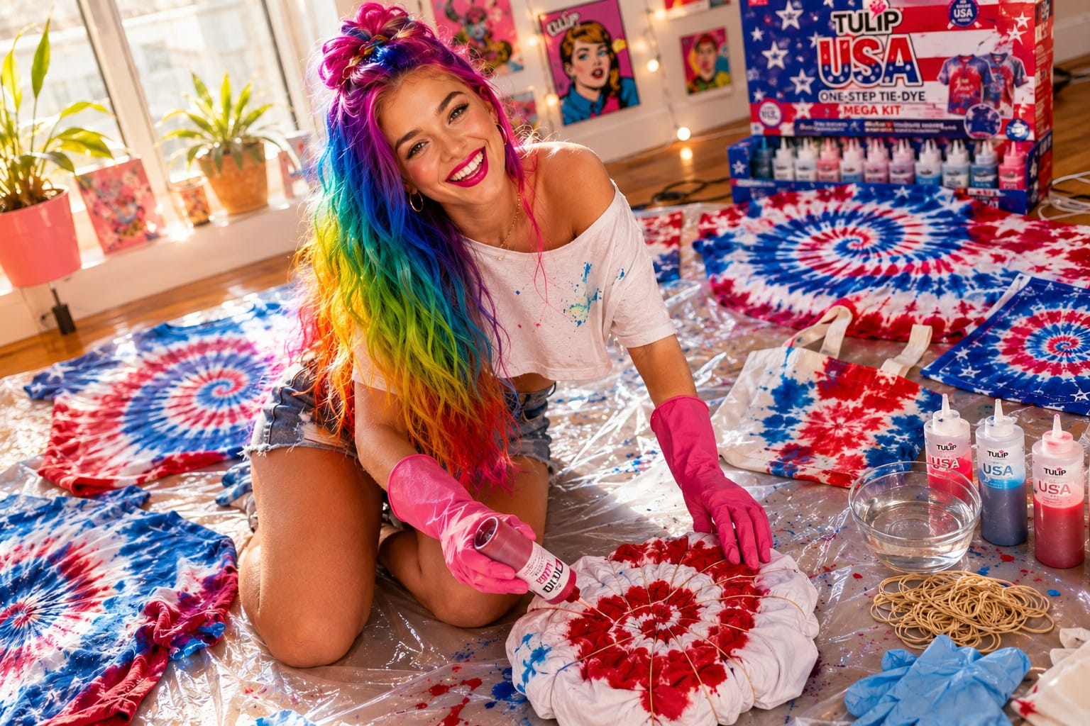 Vivid Vicky review patriotic Tulip One Step tie dye USA mega kit 74 piece red white blue Fourth of July Memorial Day summer crafting party content creator math dopamine craft Gen Z maximalist creative chaos