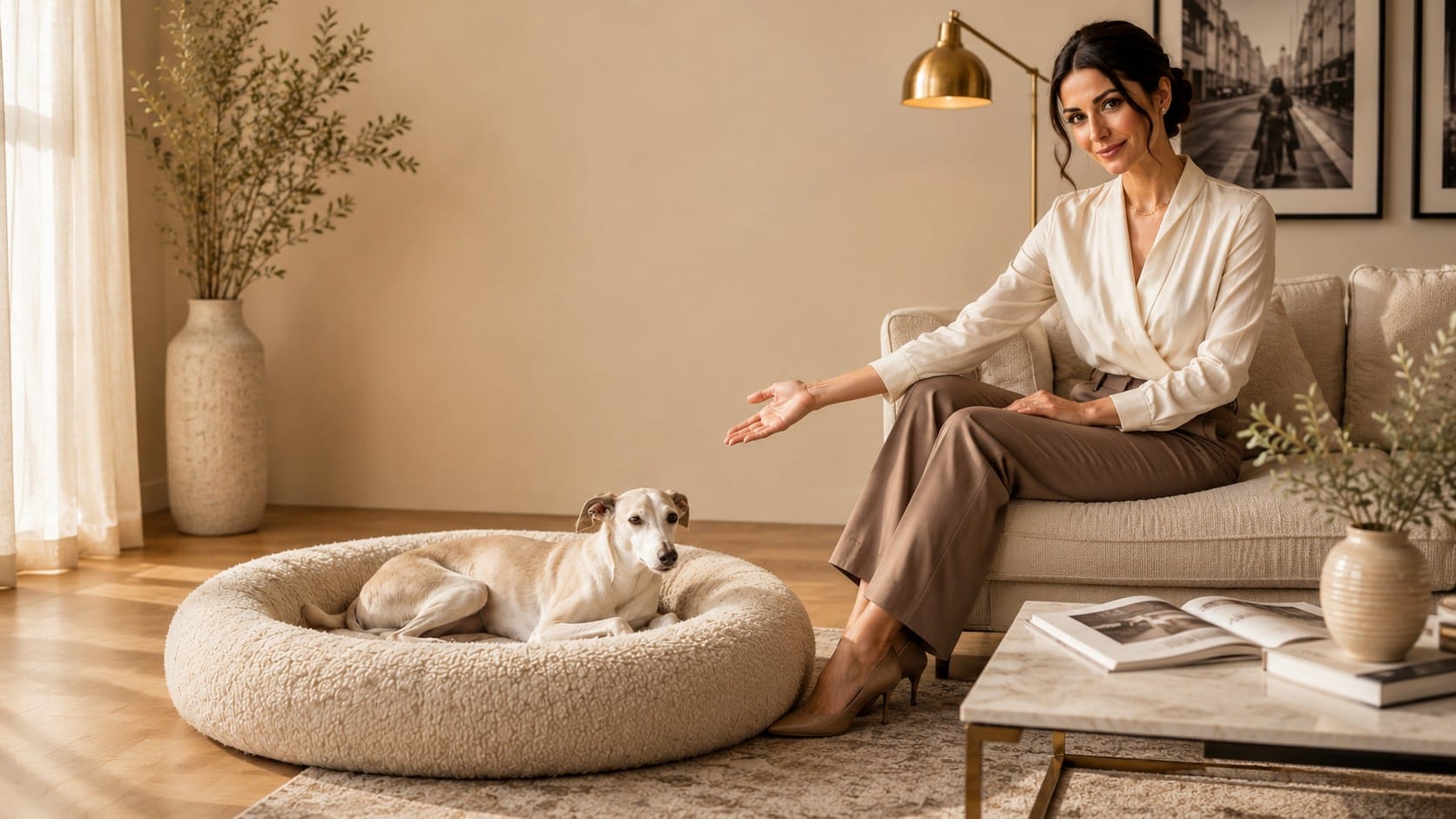 Wasatch Pup luxury boucle orthopedic dog bed memory foam waterproof liner washable cover bone neutral medium size refined quiet luxury home aesthetic