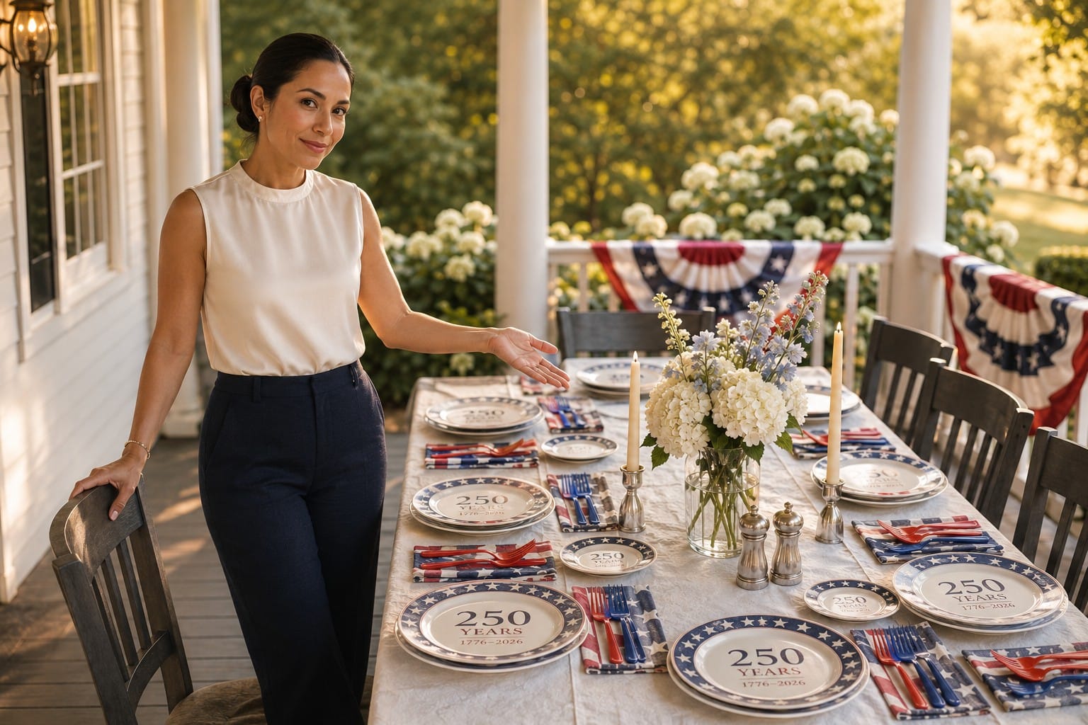 Why I Chose Disposable For The Fourth Of July This Year โ And Why I Will Never Apologize For It โจ Chic Nikki considered patriotism 4th of July 250th Anniversary 96 piece disposable tableware set neutral elegant patriotic table 1776 2026 commemorative party planning hosting