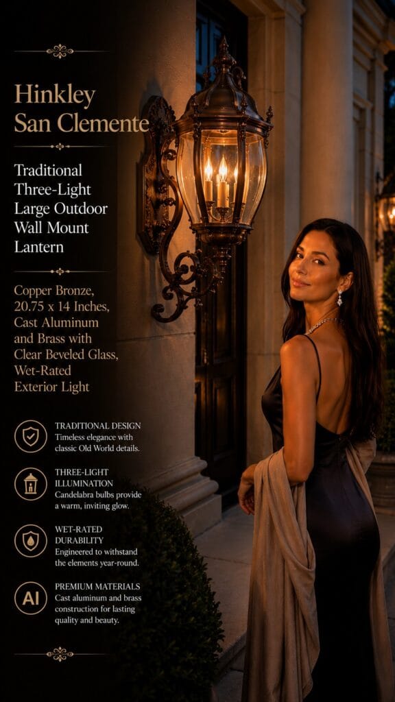 The Hinkley San Clemente Wall Lantern: Solid Brass Built to Anchor an Estate Entrance hinkley porduct overlay