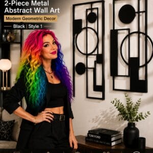 OYEFLY 2-piece black metal abstract wall art with modern geometric design for contemporary living room and bedroom decor