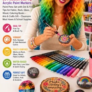 ARTISTRO 36 dual-tip acrylic paint markers with dot and fine tips for rock, fabric, and wood