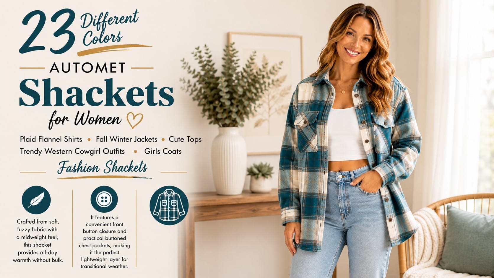 The AUTOMET Plaid Flannel Shacket: The Perfect Throw-On Fall Layer Trendy Wendy wearing the AUTOMET western plaid flannel shacket shirt-jacket in a cozy fall setting — plaid flannel shacket