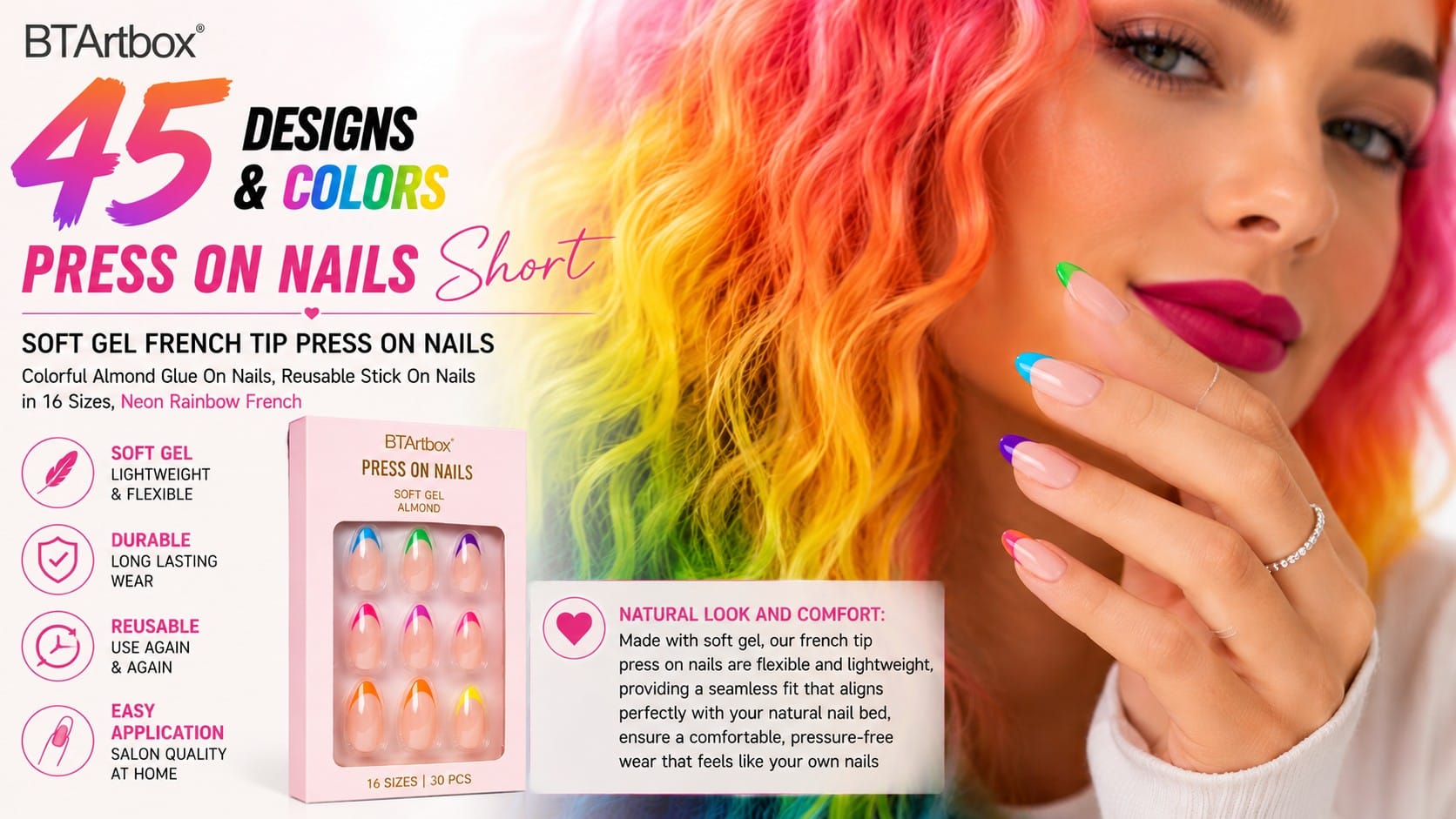 Vivid Vicky best bold press-on nails — neon rainbow French, gothic black matte, and Y2K designs — best press-on nails
