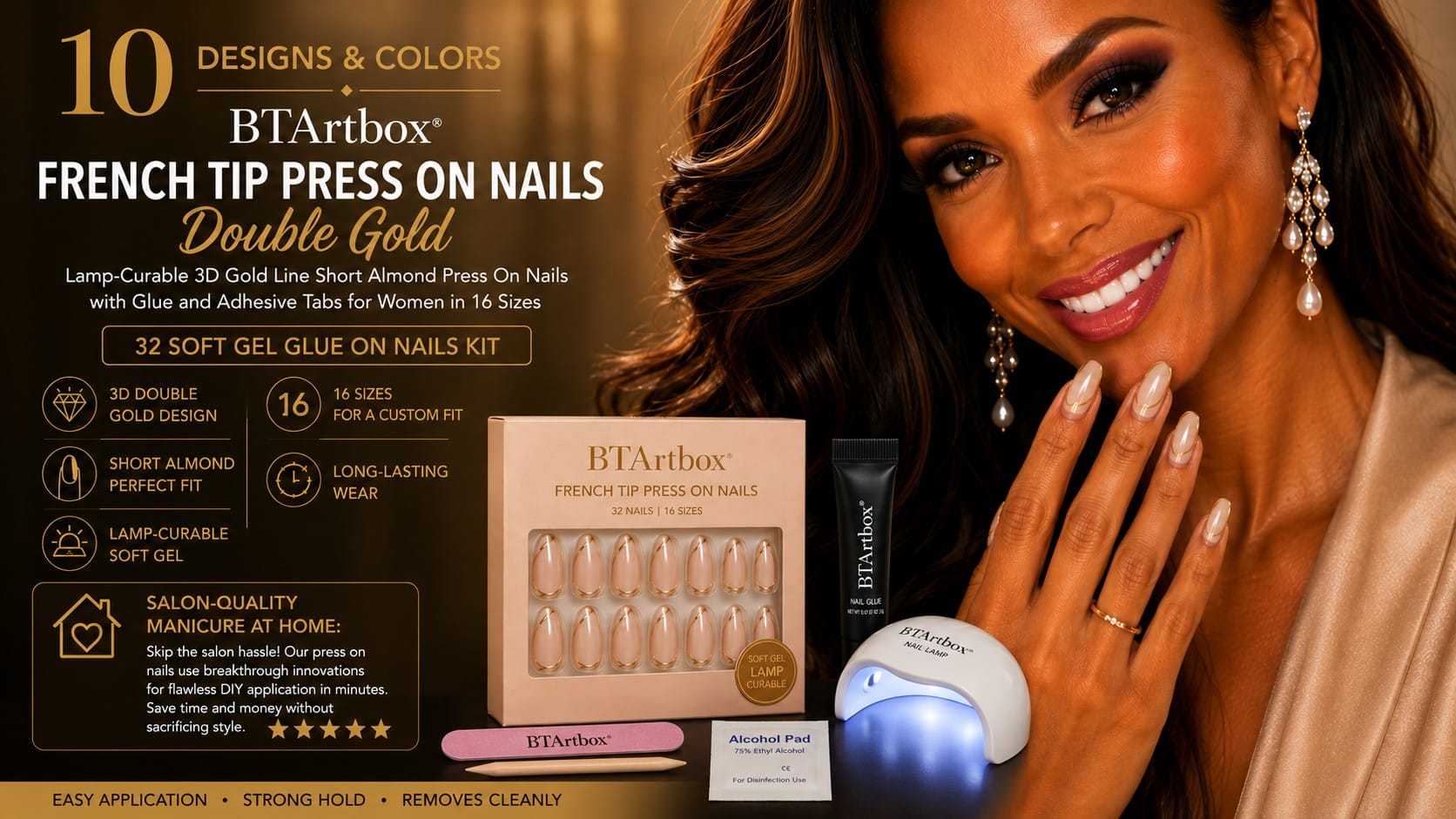 Sparkle Stacey best glam press-on nails — vampy red, gold swirl, and bold statement sets in almond shapes — best glam press-on nails